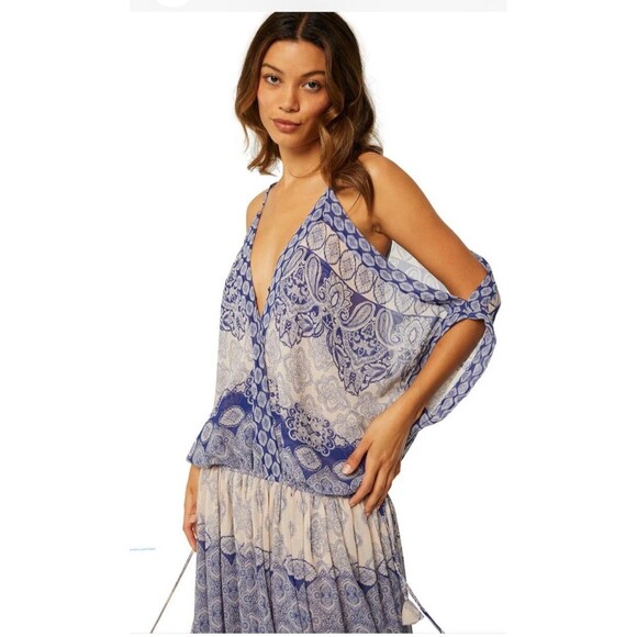 MISA Los Angeles Farah Cold-Shoulder Chiffon Maxi Size XS/S Romantic Boho - Picture 1 of 9